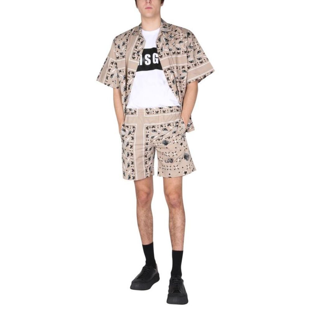 MSGM Men's Bandana Print Shorts Men Beige Pants